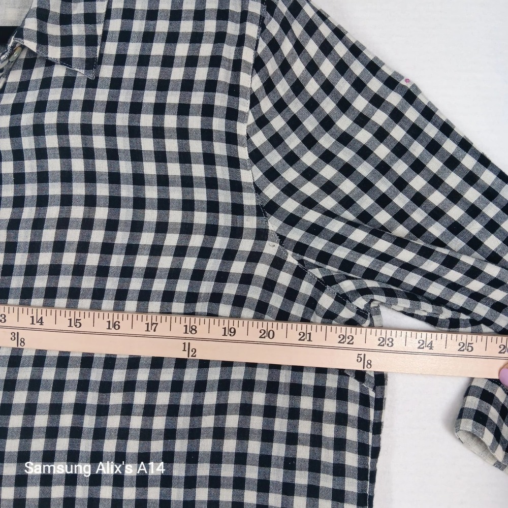J.Jill Blouse Size Large Long Sleeve Cotton Black White Gingham Check Shirt - Picture 5 of 11